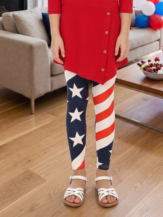 MomMe And More Other - Girls American Flag Leggings NEW Red White Blue 4th of July Pants, Sizes S/L